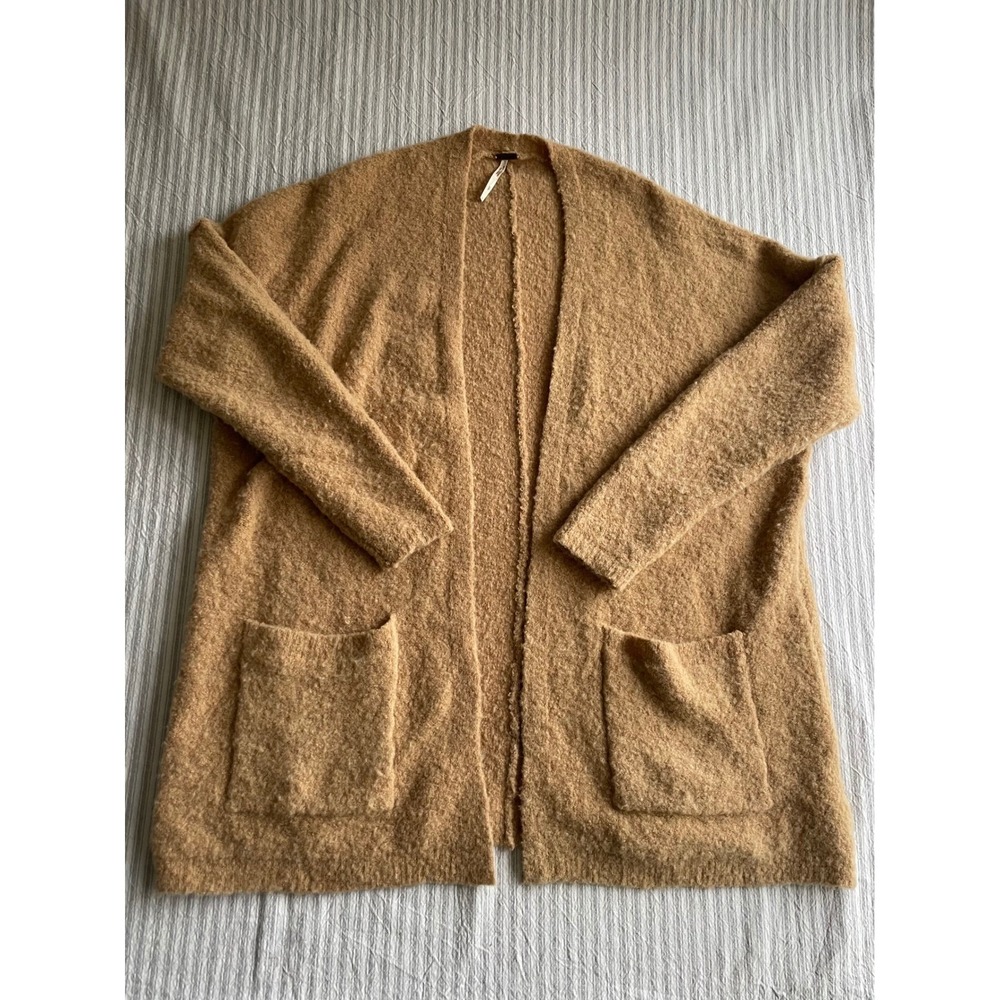 Free People Boucle Mohair Wool Blend Open Front Cardigan Tan Camel Small - Picture 3 of 9